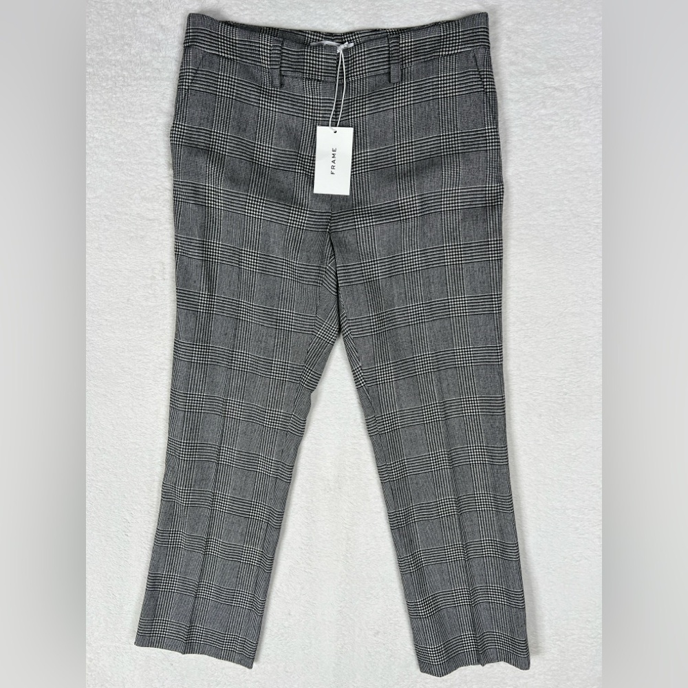 Frame Plaid Cropped Perfect Trousers Women's 6 Noir‎ Multi Wool Blend Pants NWT